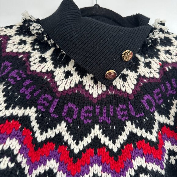 Loewe Sweater Wool Blend Rib Knit Argyle-Intarsia Pattern Roll Neck Sz Medium - Picture 7 of 12